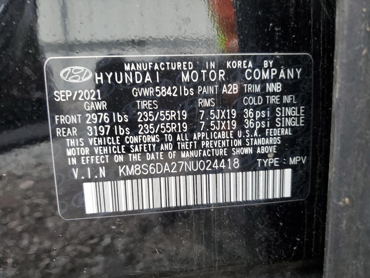 KM8S6DA27NU024418 2022 Hyundai Santa Fe Sel