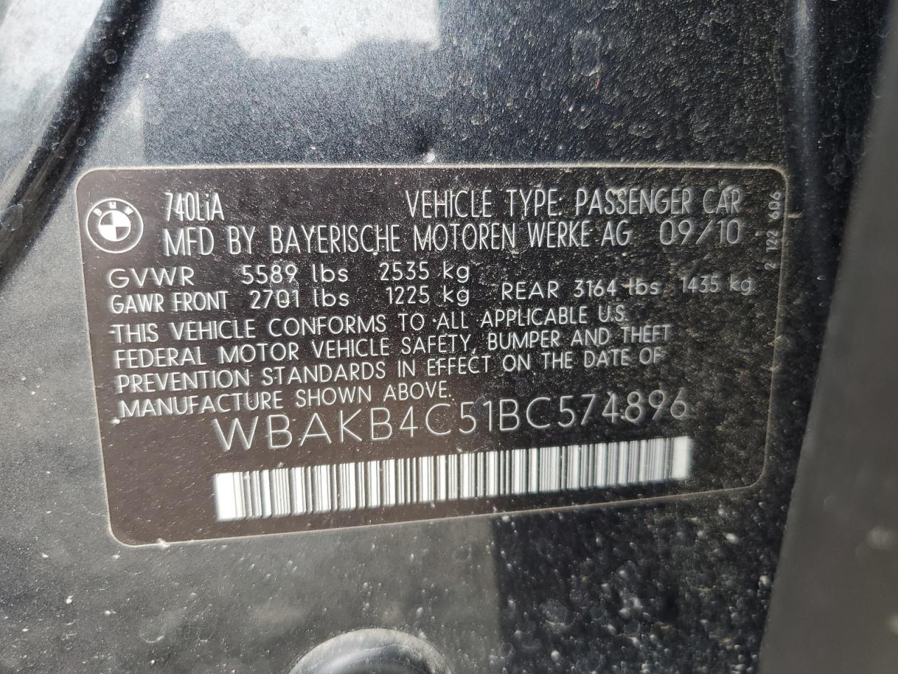 WBAKB4C51BC574896 2011 BMW 740 Li