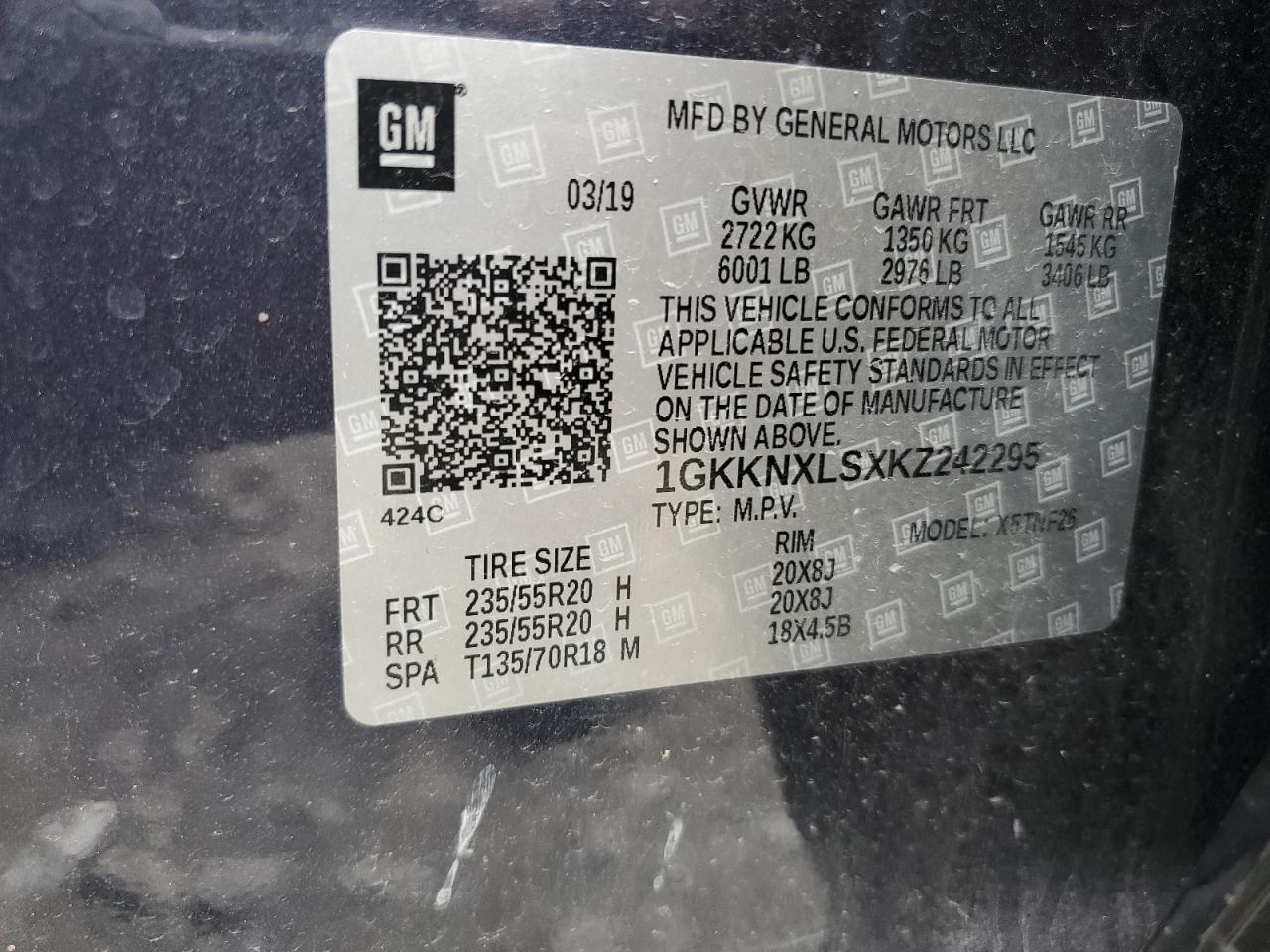 1GKKNXLSXKZ242295 2019 GMC Acadia Denali