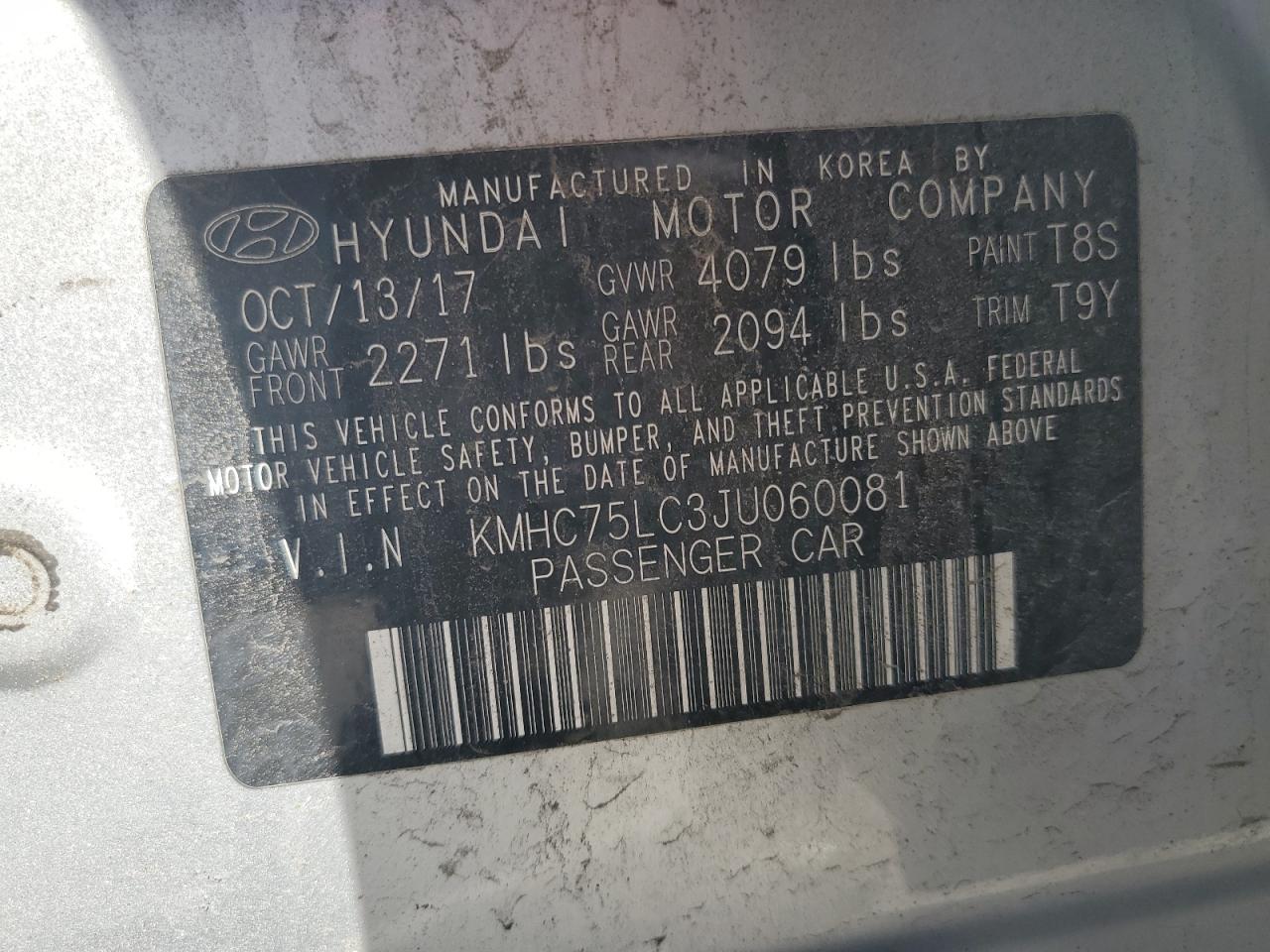 KMHC75LC3JU060081 2018 Hyundai Ioniq Sel