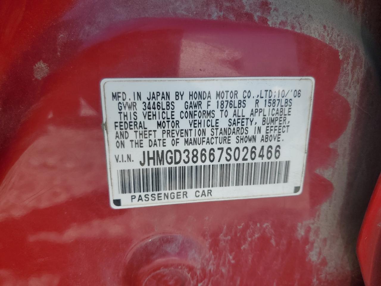 JHMGD38667S026466 2007 Honda Fit S