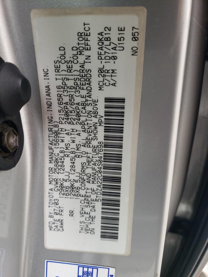 5TDZA22C04S047698 2004 Toyota Sienna Xle