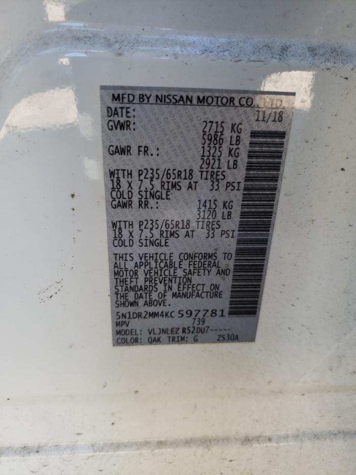 5N1DR2MM4KC597781 2019 Nissan Pathfinder S