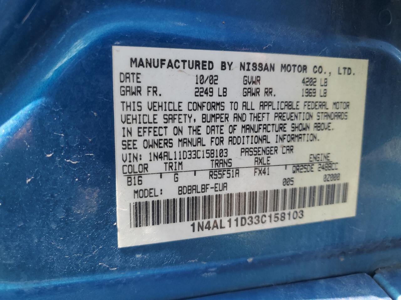 1N4AL11D33C158103 2003 Nissan Altima Base