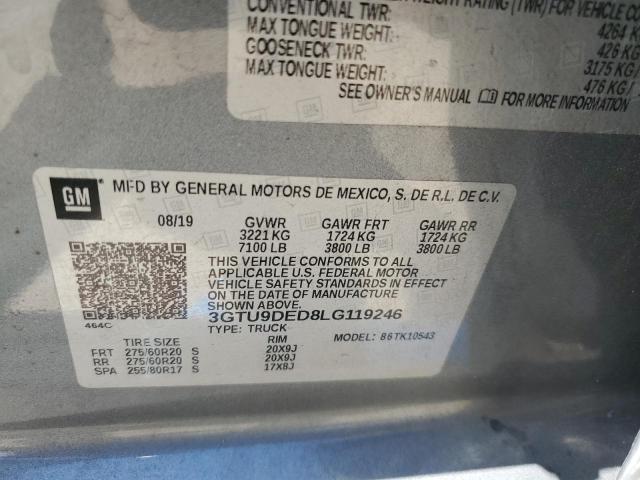 2020 GMC Sierra K1500 Slt VIN: 3GTU9DED8LG119246 Lot: 54441594