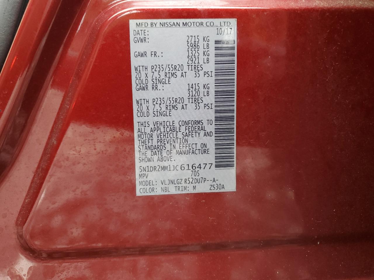 5N1DR2MM1JC616477 2018 Nissan Pathfinder S