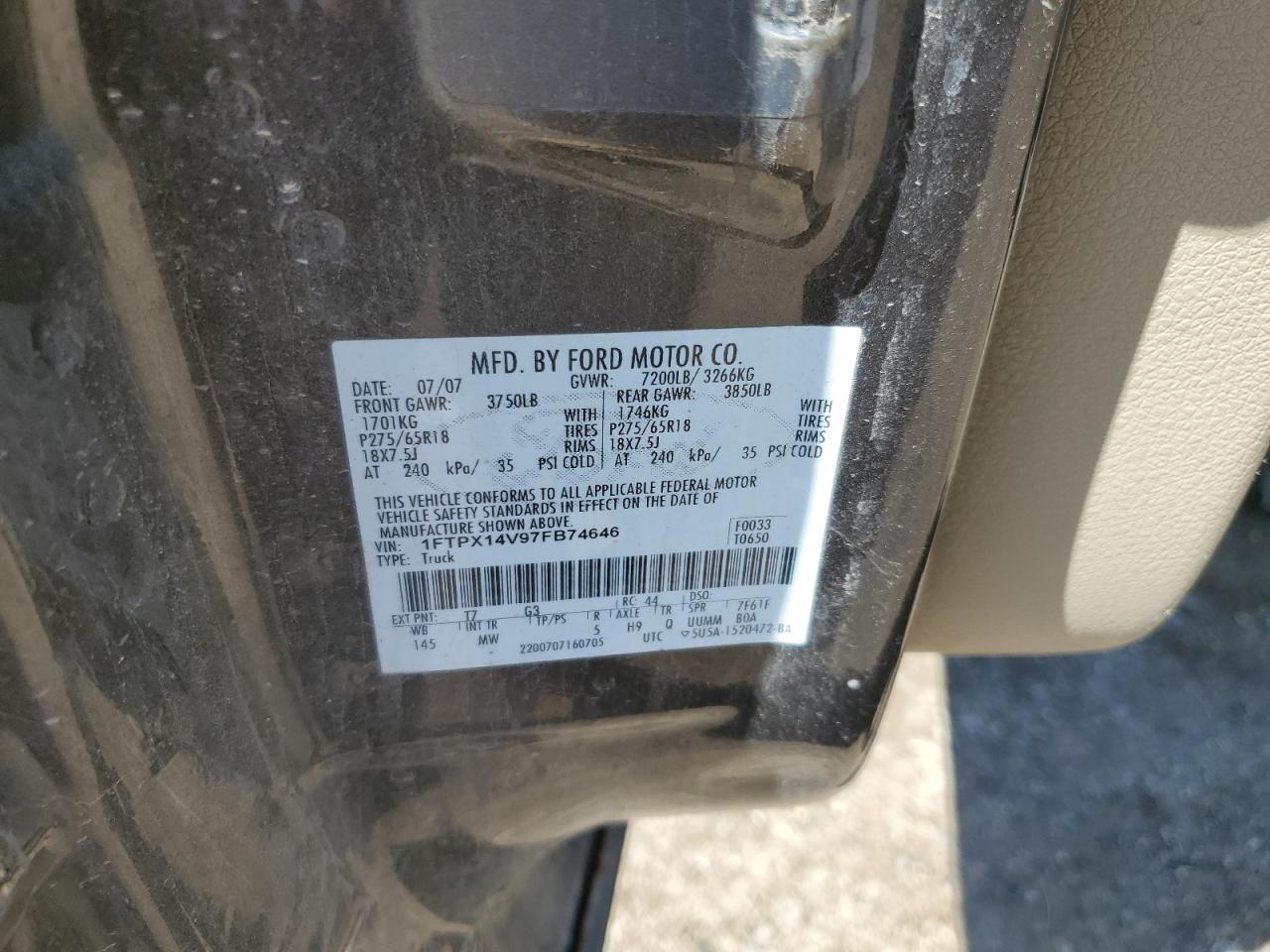 1FTPX14V97FB74646 2007 Ford F150