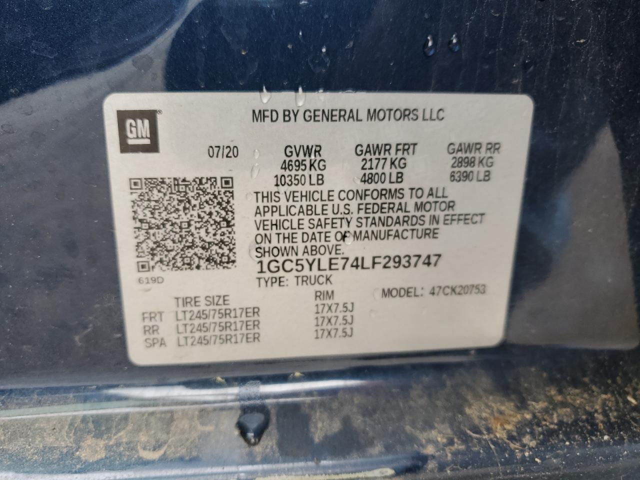 1GC5YLE74LF293747 2020 Chevrolet Silverado K2500 Heavy Duty