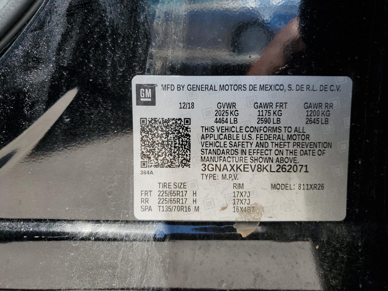 3GNAXKEV8KL262071 CHEVROLET EQUINOX 2019