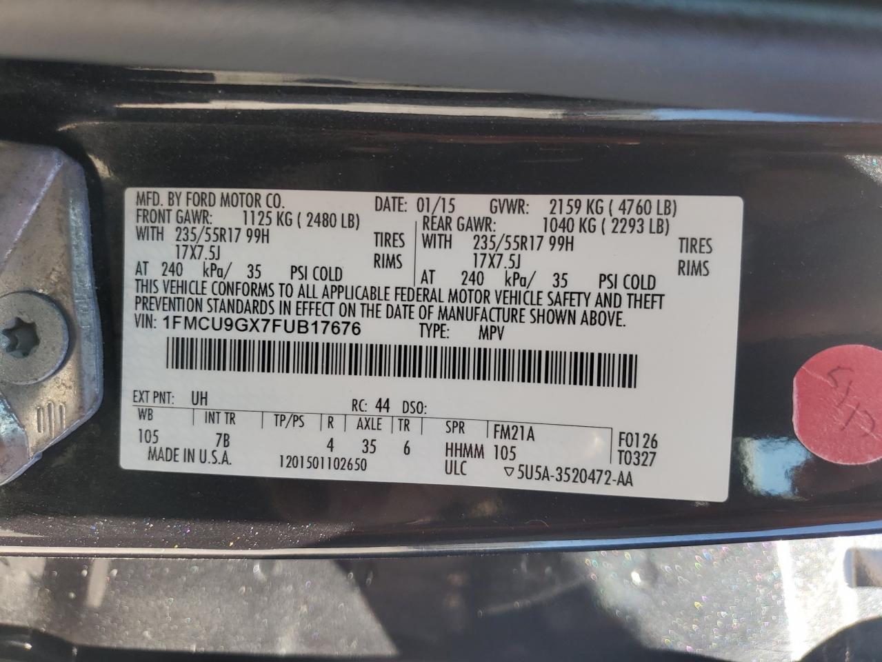 1FMCU9GX7FUB17676 2015 Ford Escape Se