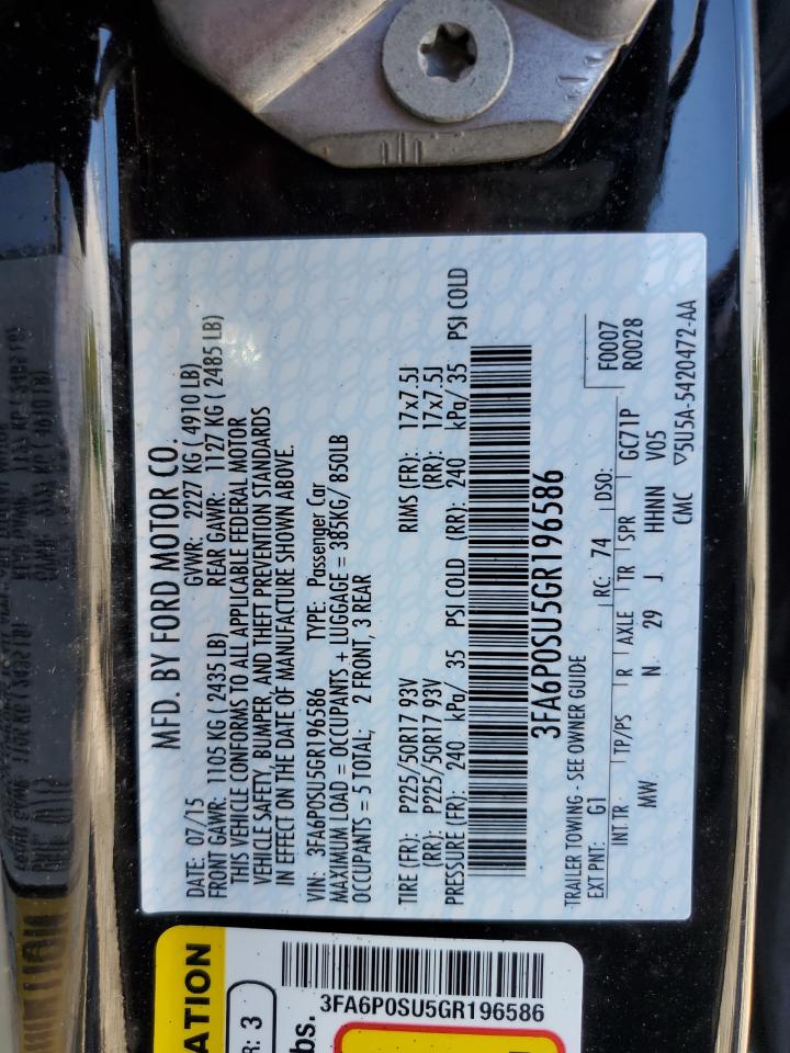 3FA6P0SU5GR196586 FORD FUSION 2016