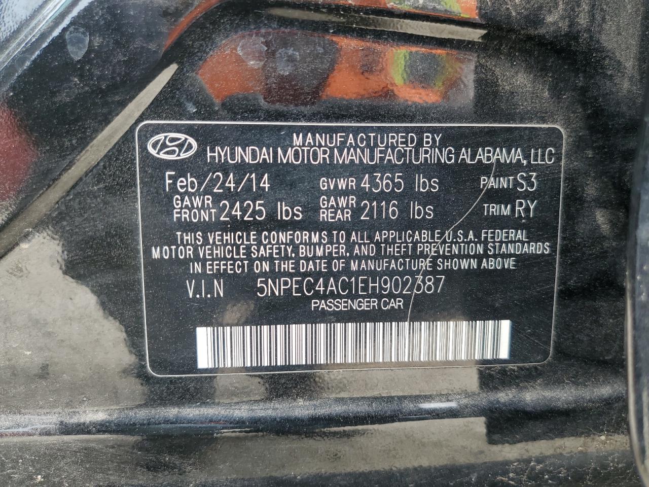 5NPEC4AC1EH902387 2014 Hyundai Sonata Se