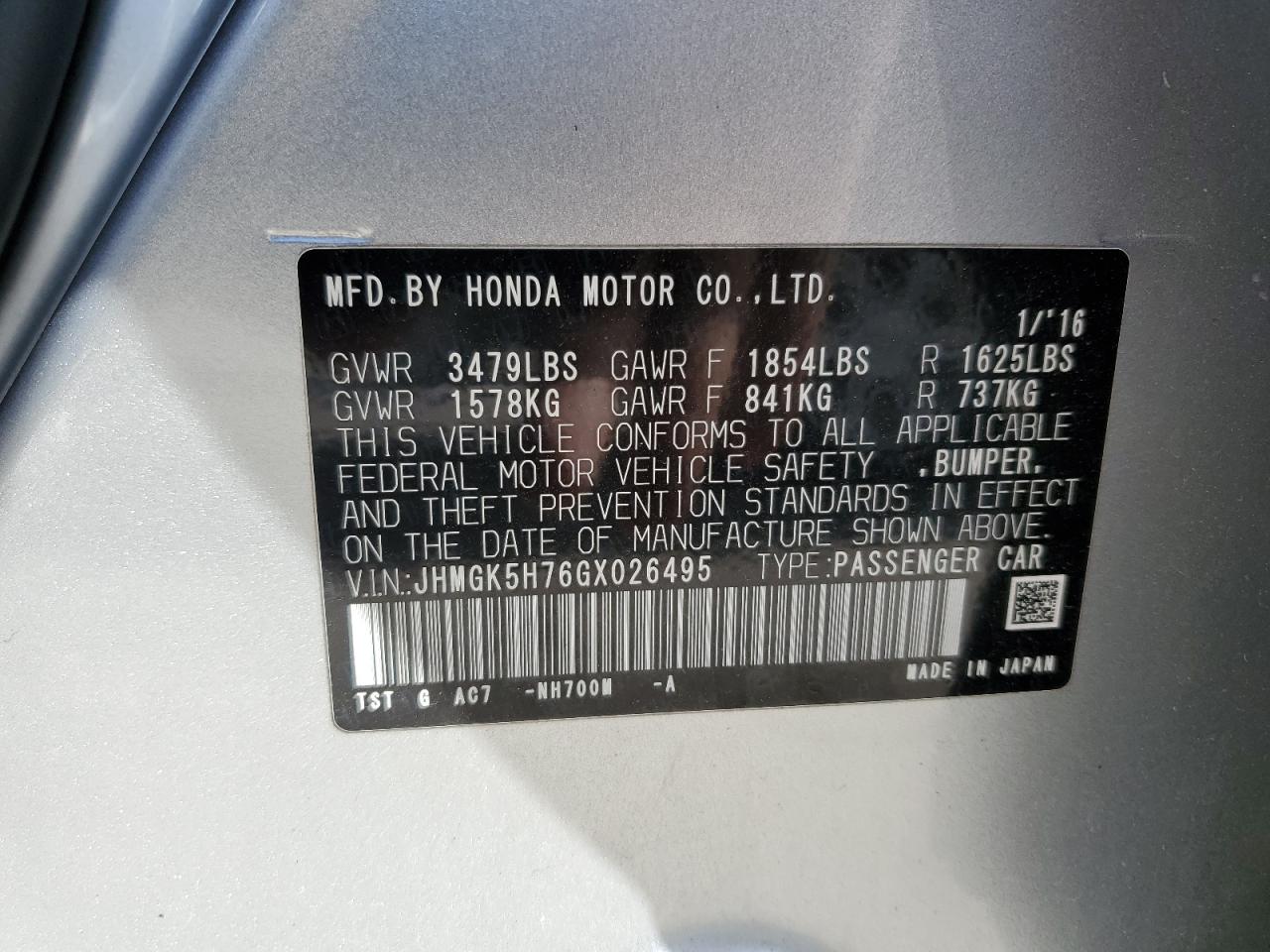 JHMGK5H76GX026495 2016 Honda Fit Ex