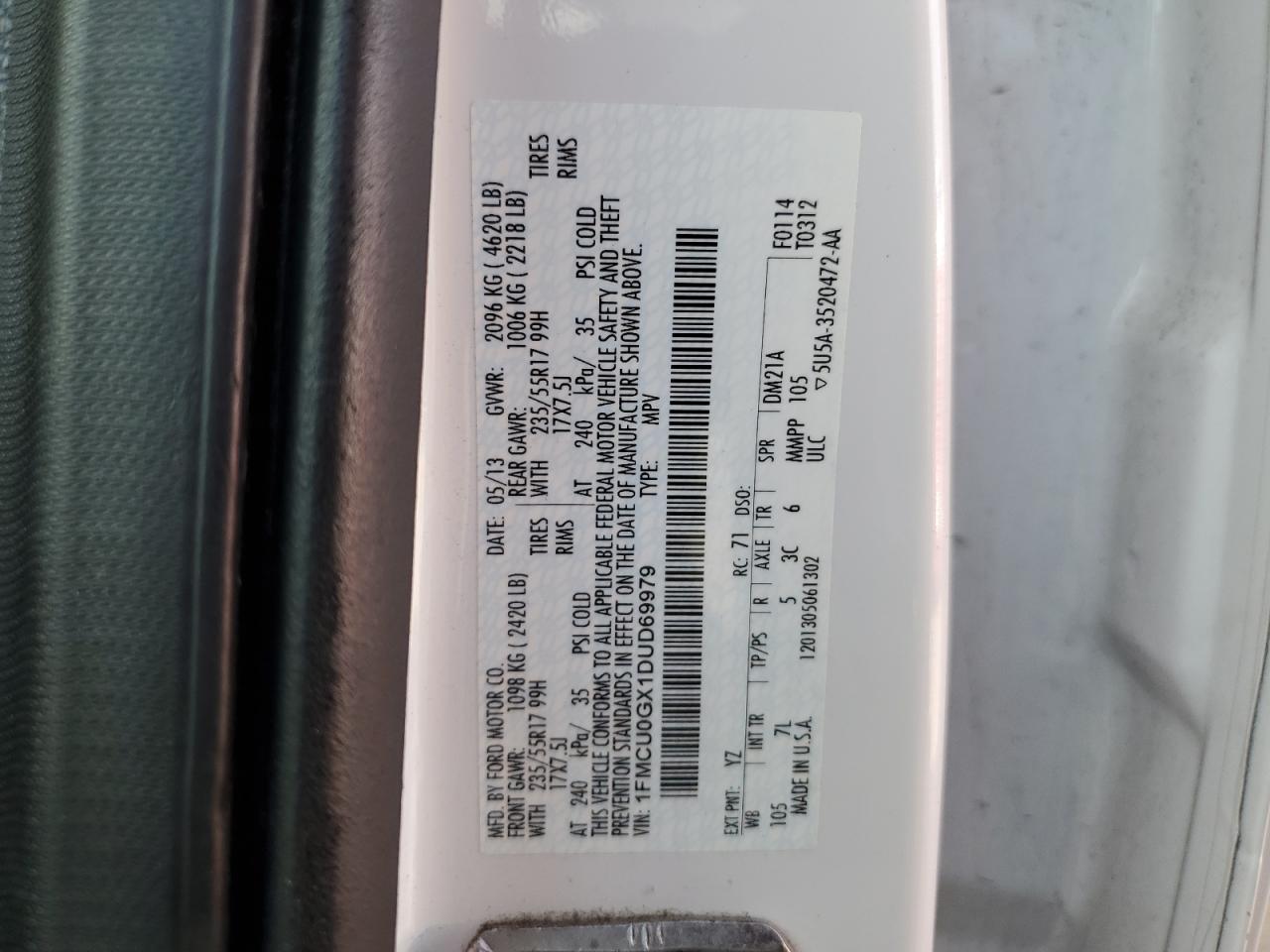 1FMCU0GX1DUD69979 2013 Ford Escape Se