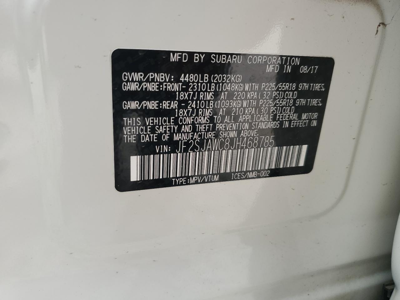 JF2SJAWC8JH468785 2018 Subaru Forester 2.5I Touring