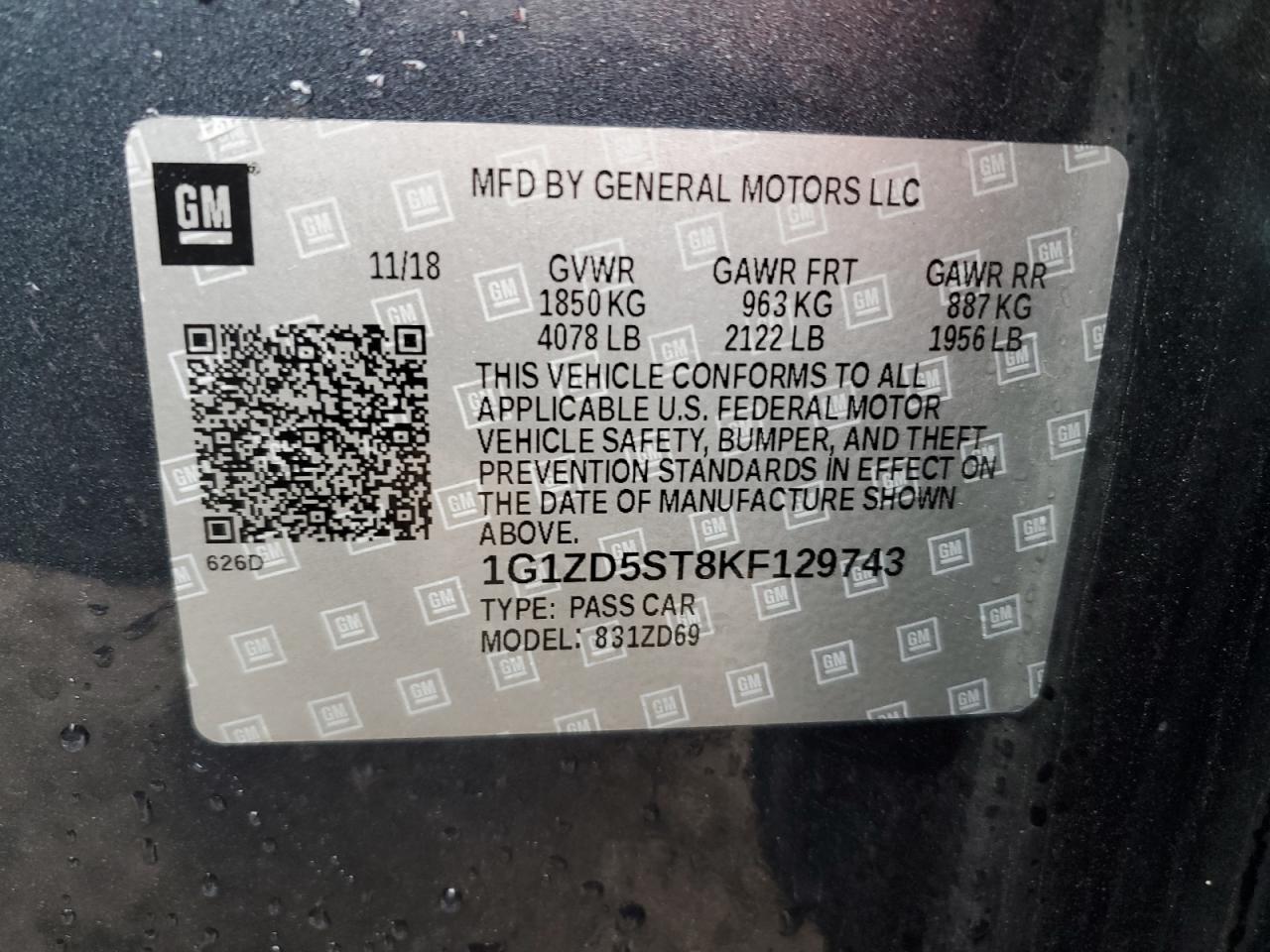 1G1ZD5ST8KF129743 CHEVROLET MALIBU 2019