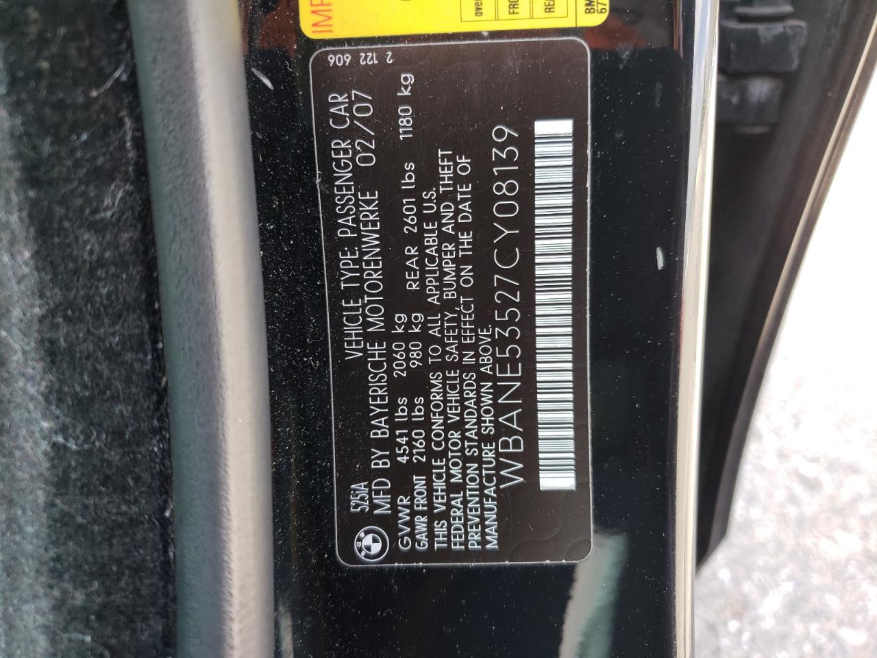 WBANE53527CY08139 2007 BMW 525 I