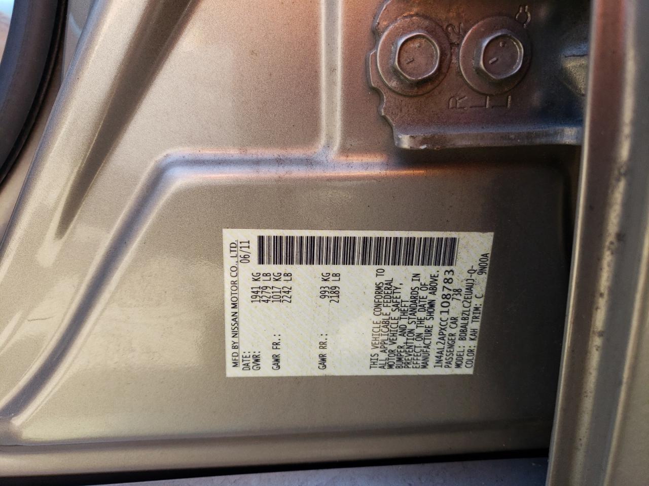 1N4AL2APXCC108783 2012 Nissan Altima Base