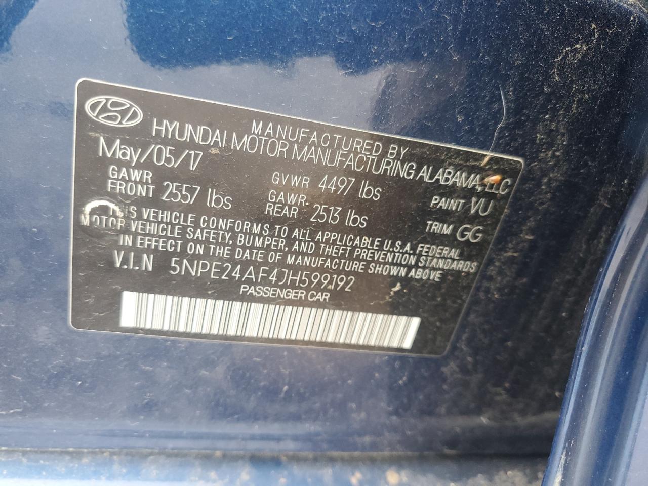 5NPE24AF4JH599192 2018 Hyundai Sonata Se