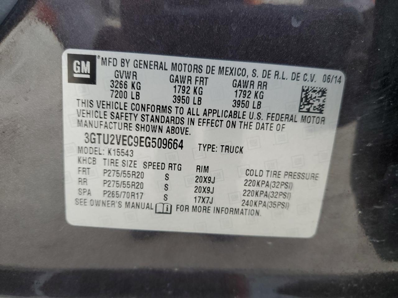 3GTU2VEC9EG509664 2014 GMC Sierra K1500 Slt