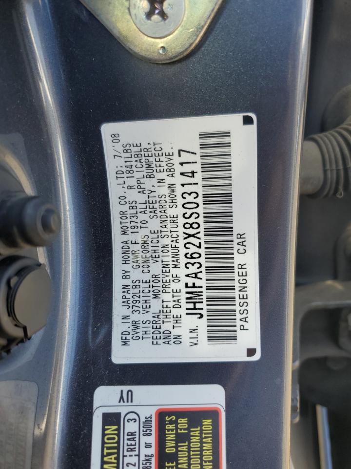 JHMFA362X8S031417 2008 Honda Civic Hybrid