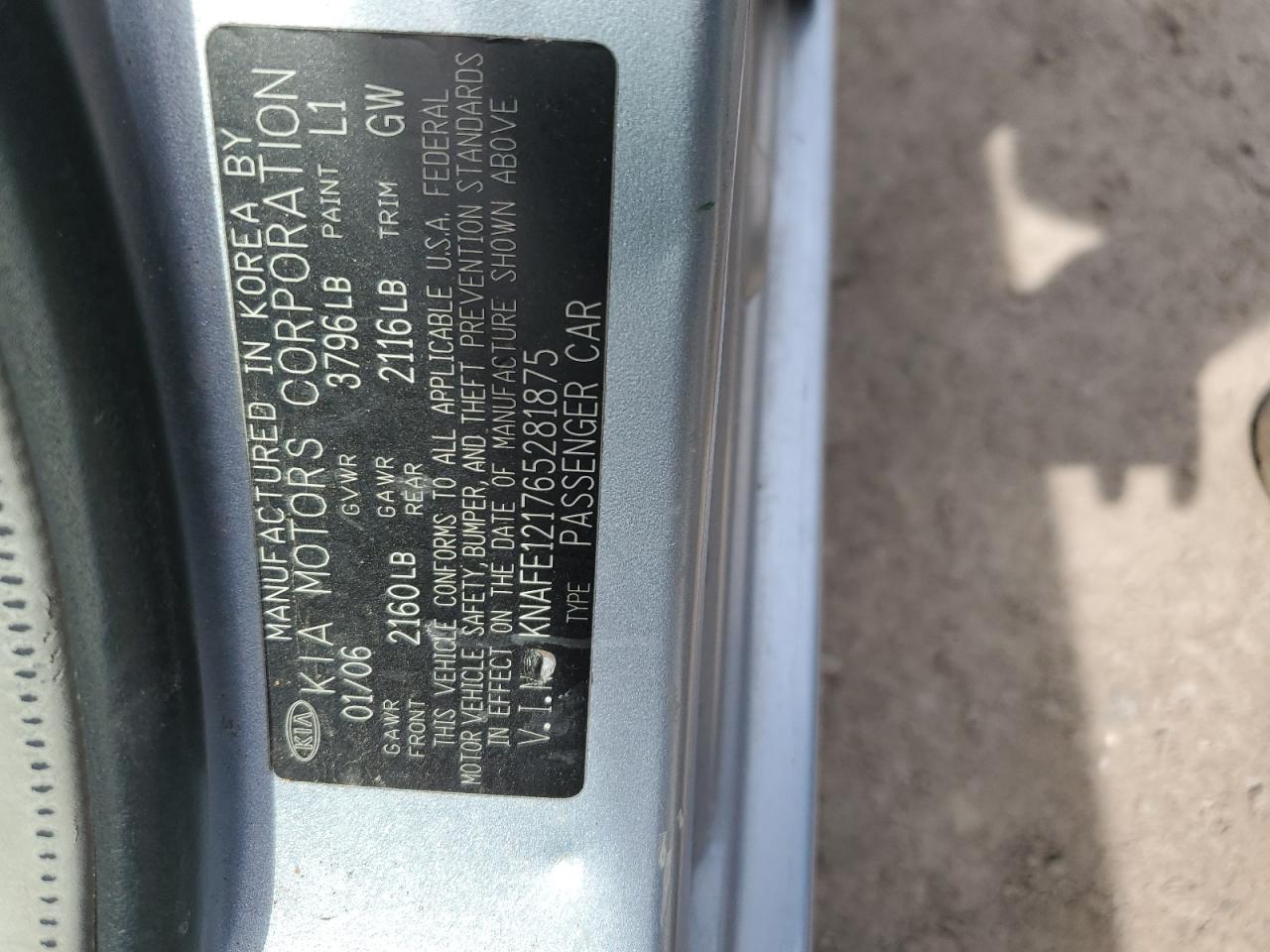 KNAFE121765281875 2006 Kia Spectra Lx