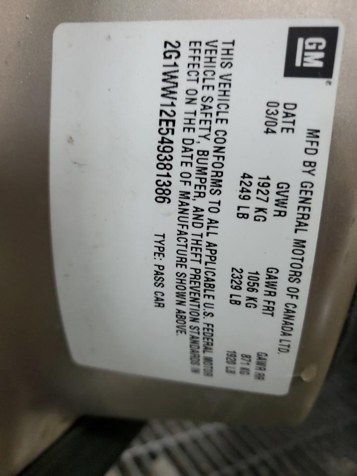 2G1WW12E549381386 2004 Chevrolet Monte Carlo Ls