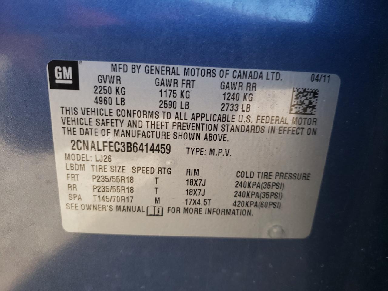 2CNALFEC3B6414459 2011 Chevrolet Equinox Ltz