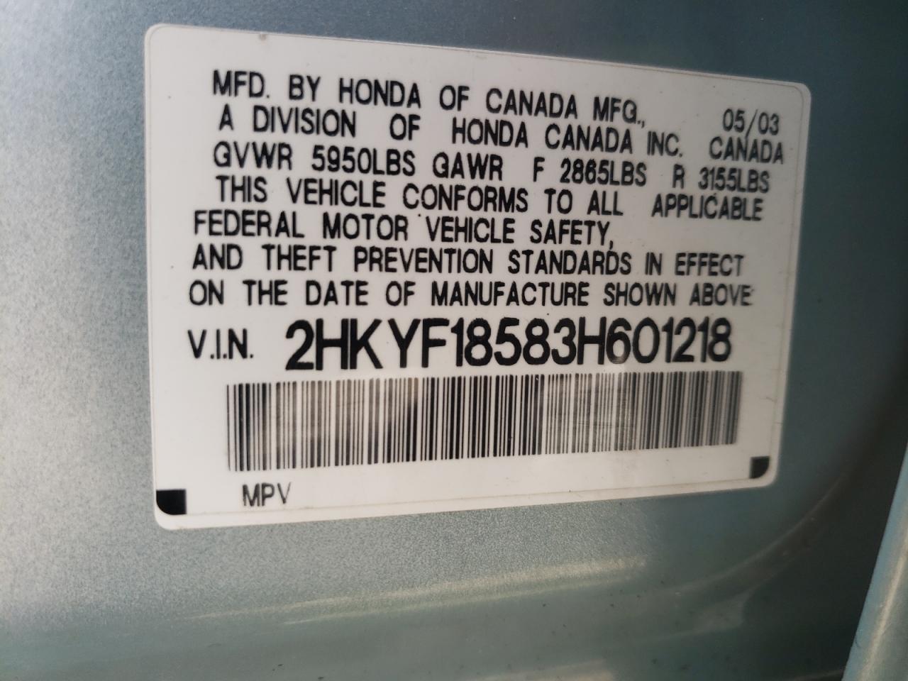 2HKYF18583H601218 2003 Honda Pilot Exl