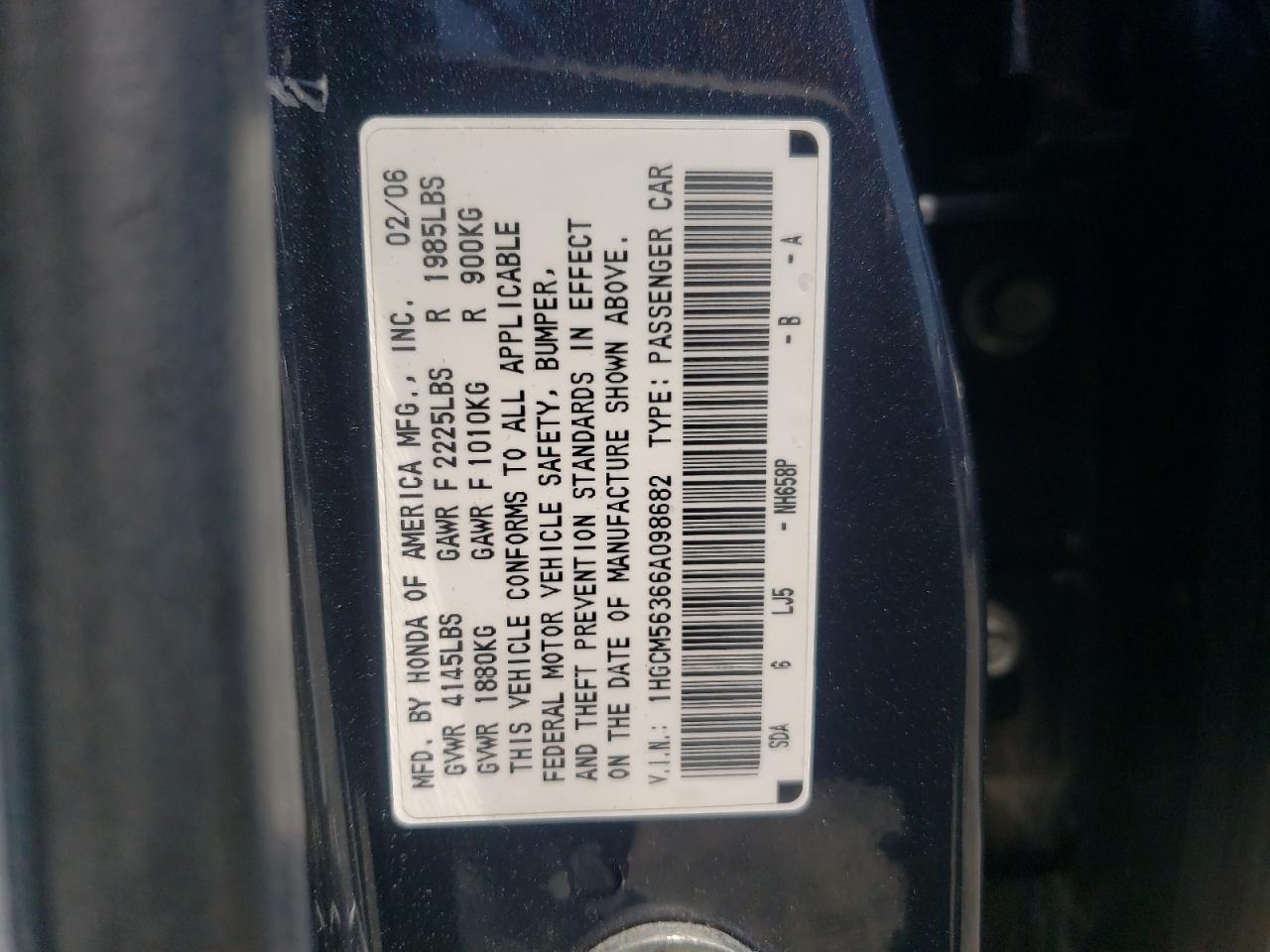 1HGCM56366A098682 2006 Honda Accord Se