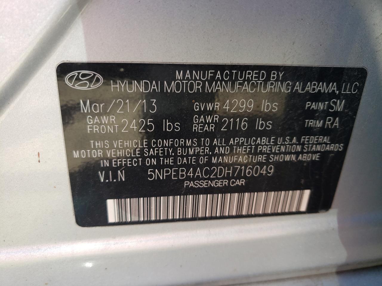 5NPEB4AC2DH716049 2013 Hyundai Sonata Gls