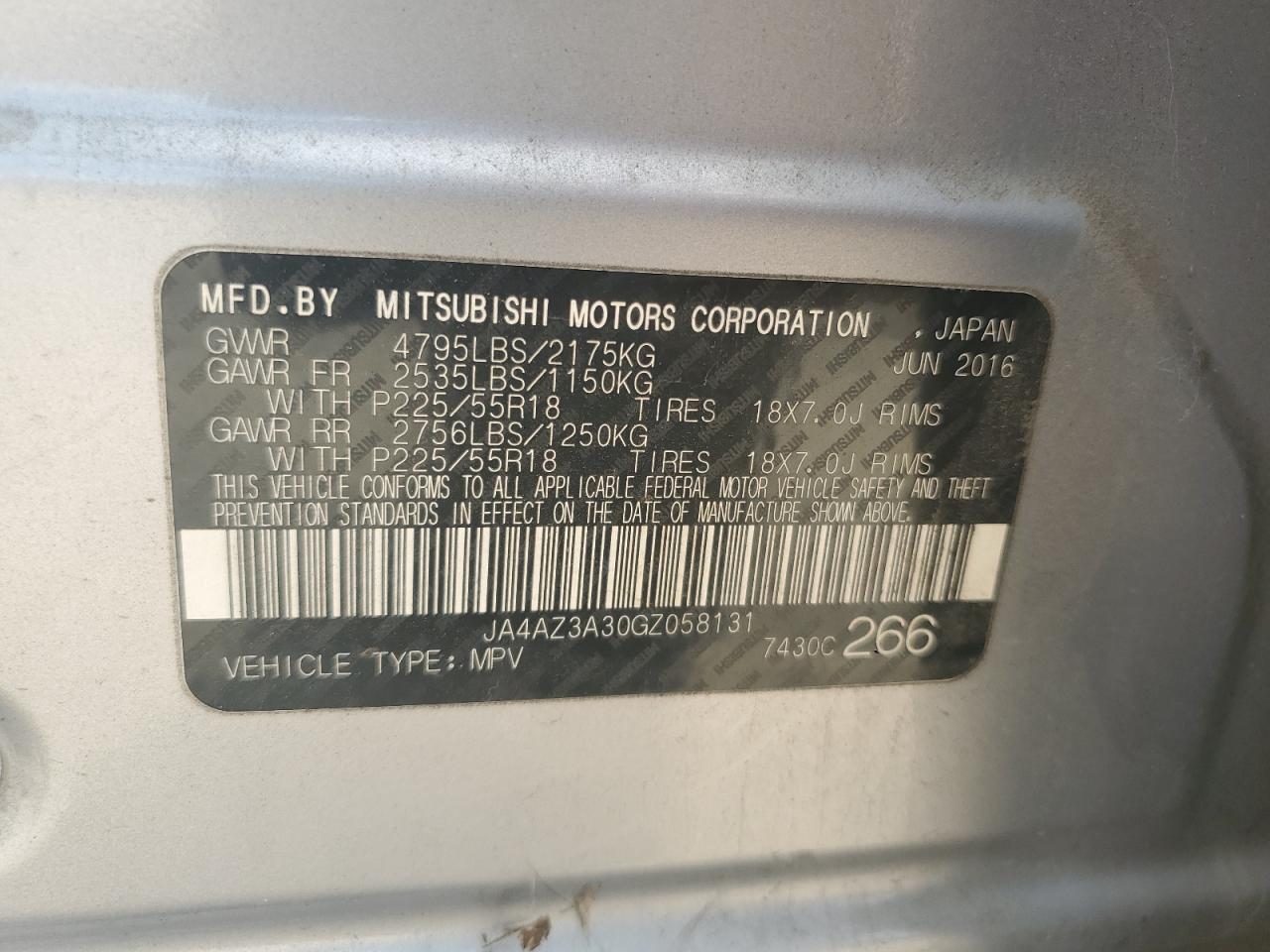 JA4AZ3A30GZ058131 2016 Mitsubishi Outlander Se