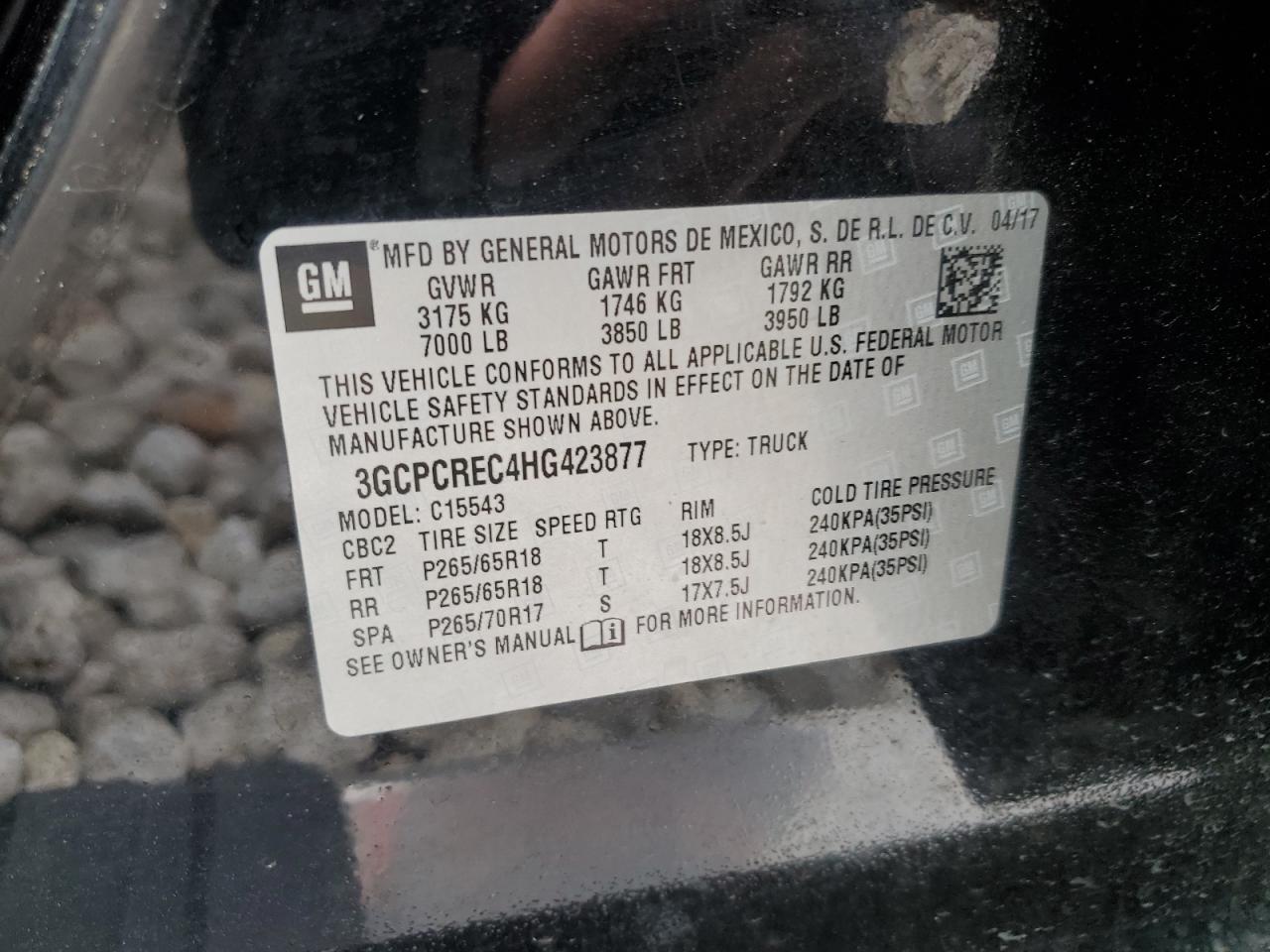 3GCPCREC4HG423877 2017 Chevrolet Silverado C1500 Lt