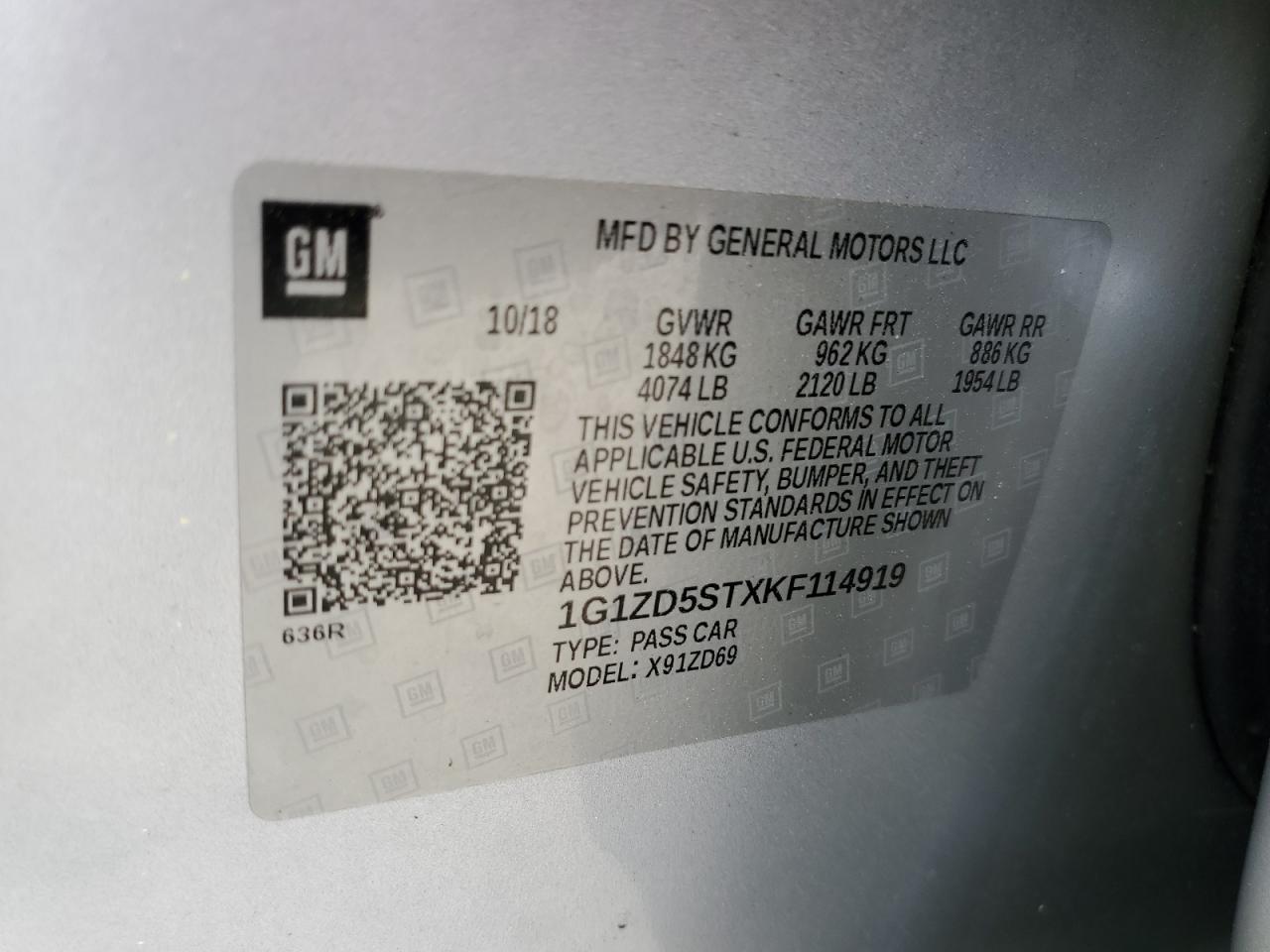 1G1ZD5STXKF114919 CHEVROLET MALIBU 2019