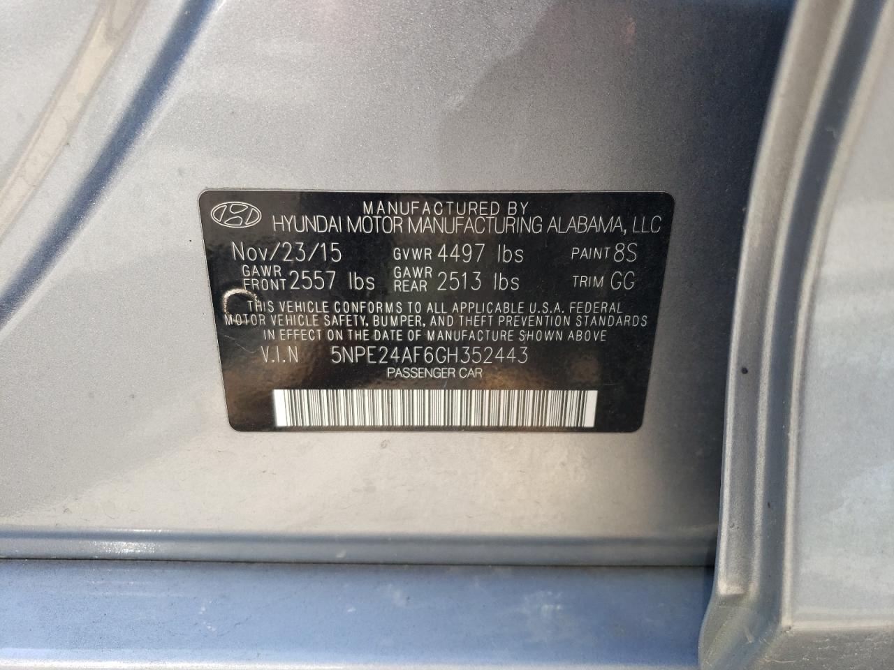 5NPE24AF6GH352443 2016 Hyundai Sonata Se