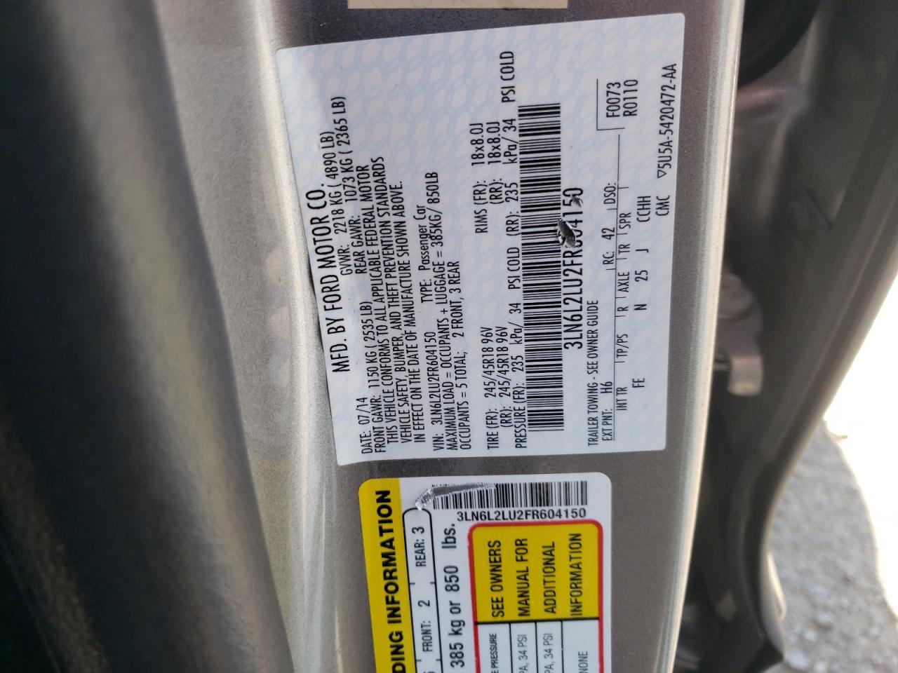 3LN6L2LU2FR604150 2015 Lincoln Mkz Hybrid