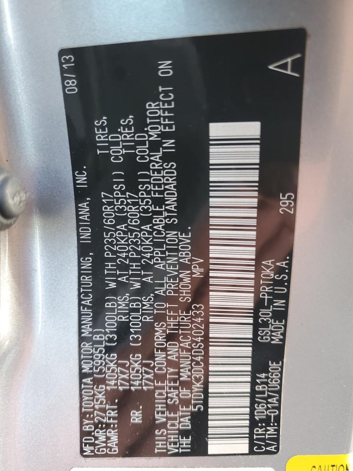 5TDYK3DC4DS402433 2013 Toyota Sienna Xle