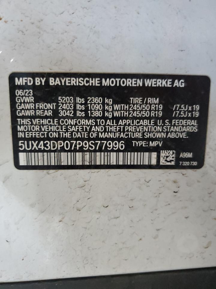 5UX43DP07P9S77996 2023 BMW X3 Sdrive30I