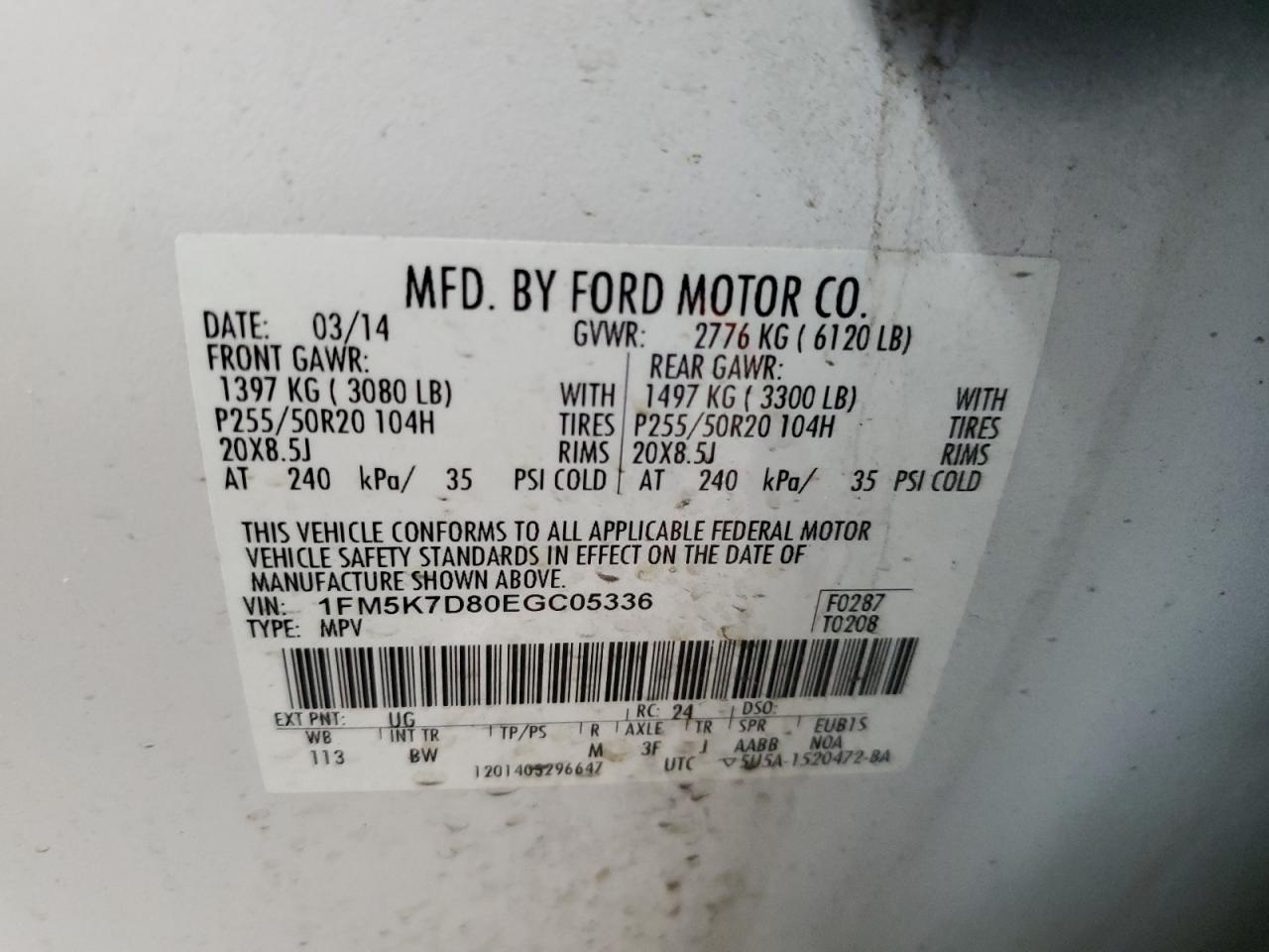 1FM5K7D80EGC05336 2014 Ford Explorer Xlt