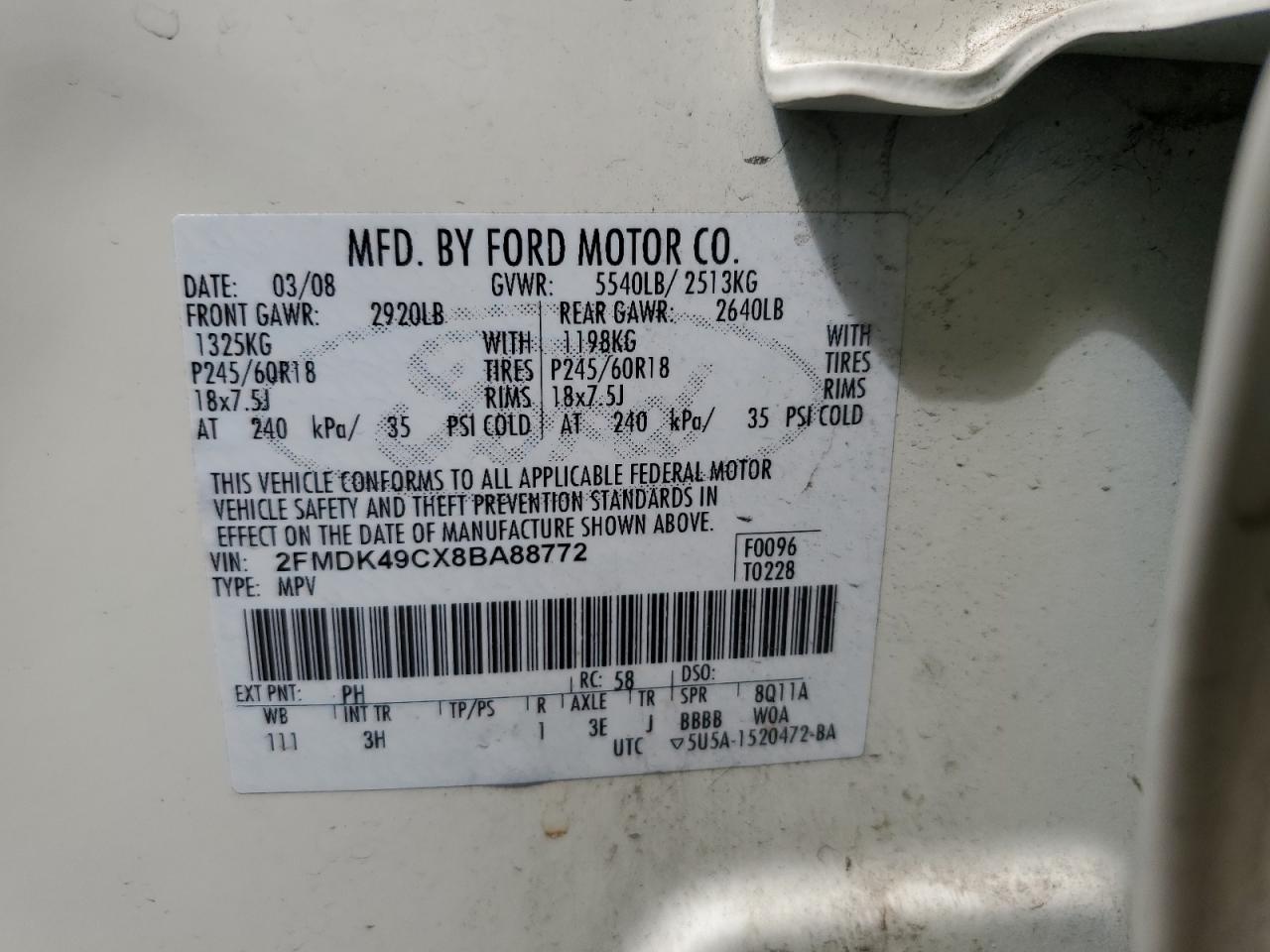 2FMDK49CX8BA88772 2008 Ford Edge Limited