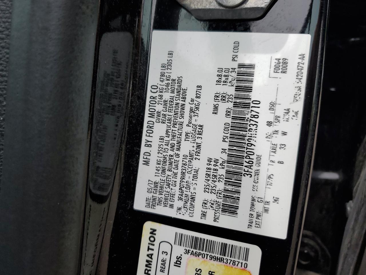 3FA6P0T99HR378710 2017 Ford Fusion Se