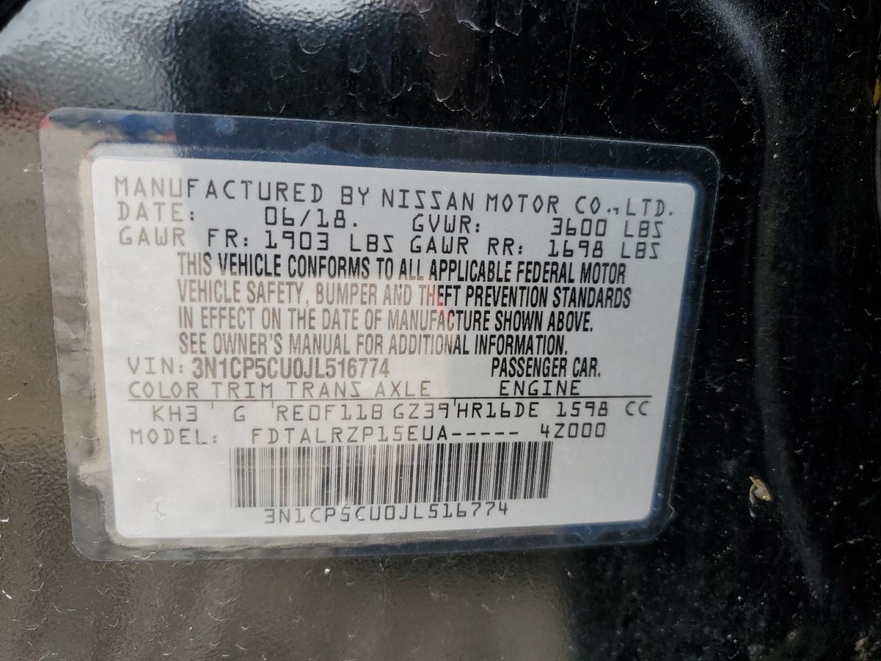 3N1CP5CU0JL516774 NISSAN KICKS 2018