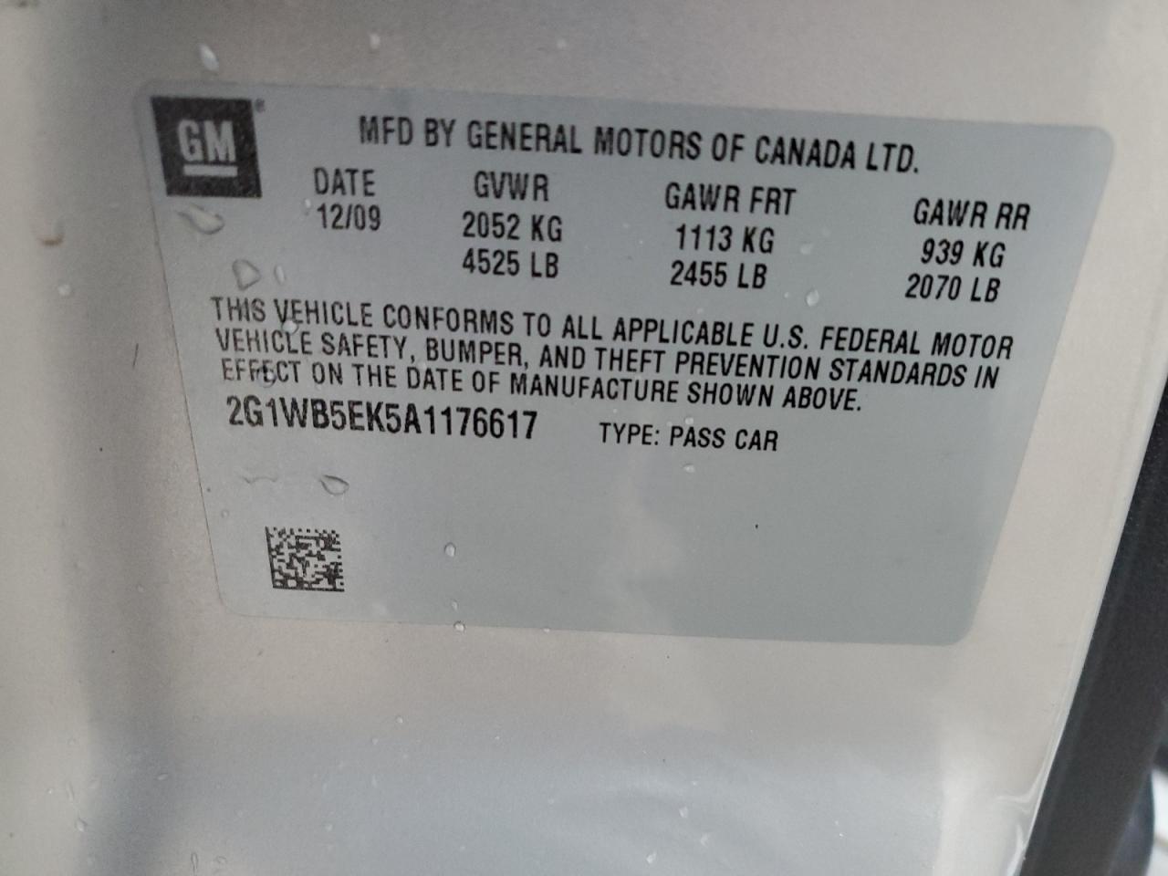 2G1WB5EK5A1176617 2010 Chevrolet Impala Lt