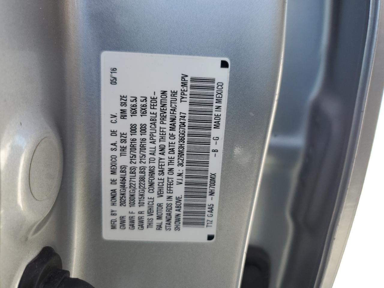 3CZRM3H36GG704747 2016 Honda Cr-V Lx