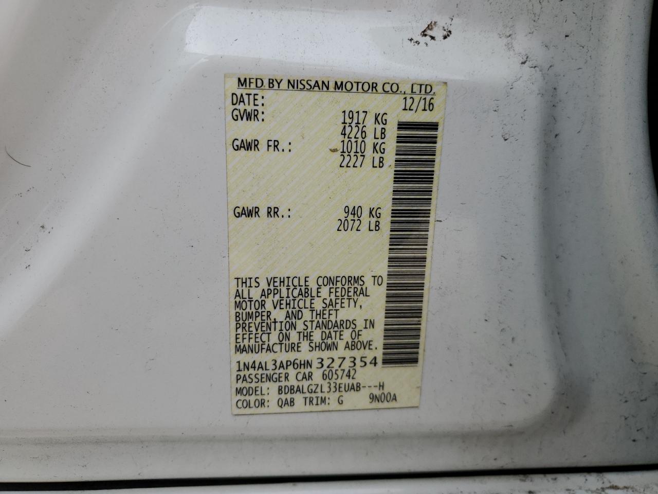 1N4AL3AP6HN327354 2017 Nissan Altima 2.5