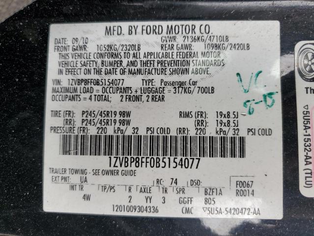 2011 Ford Mustang Gt VIN: 1ZVBP8FF0B5154077 Lot: 56468644