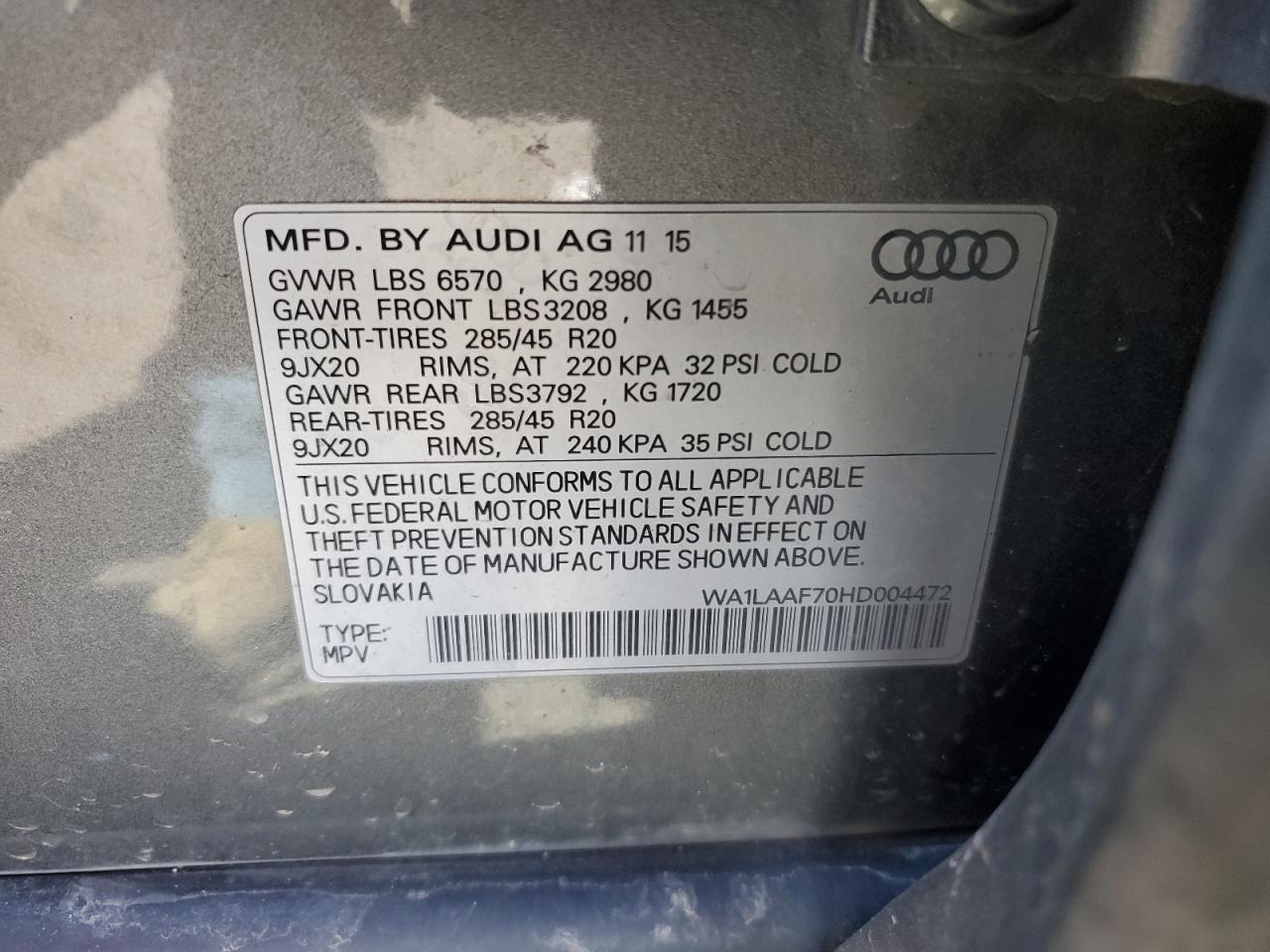 WA1LAAF70HD004472 2017 Audi Q7 Premium Plus