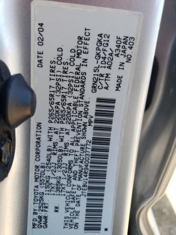 2004 Toyota 4Runner Sr5 VIN: JTEBU14R940037772 Lot: 54895784