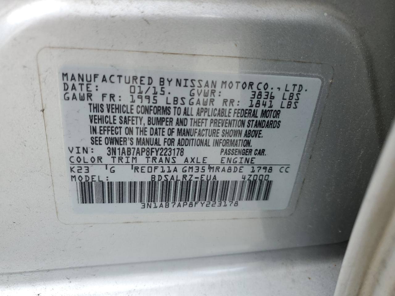 3N1AB7AP8FY223178 2015 Nissan Sentra S