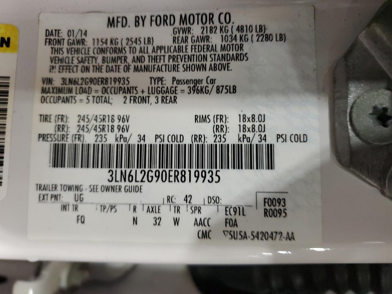 3LN6L2G90ER819935 2014 Lincoln Mkz